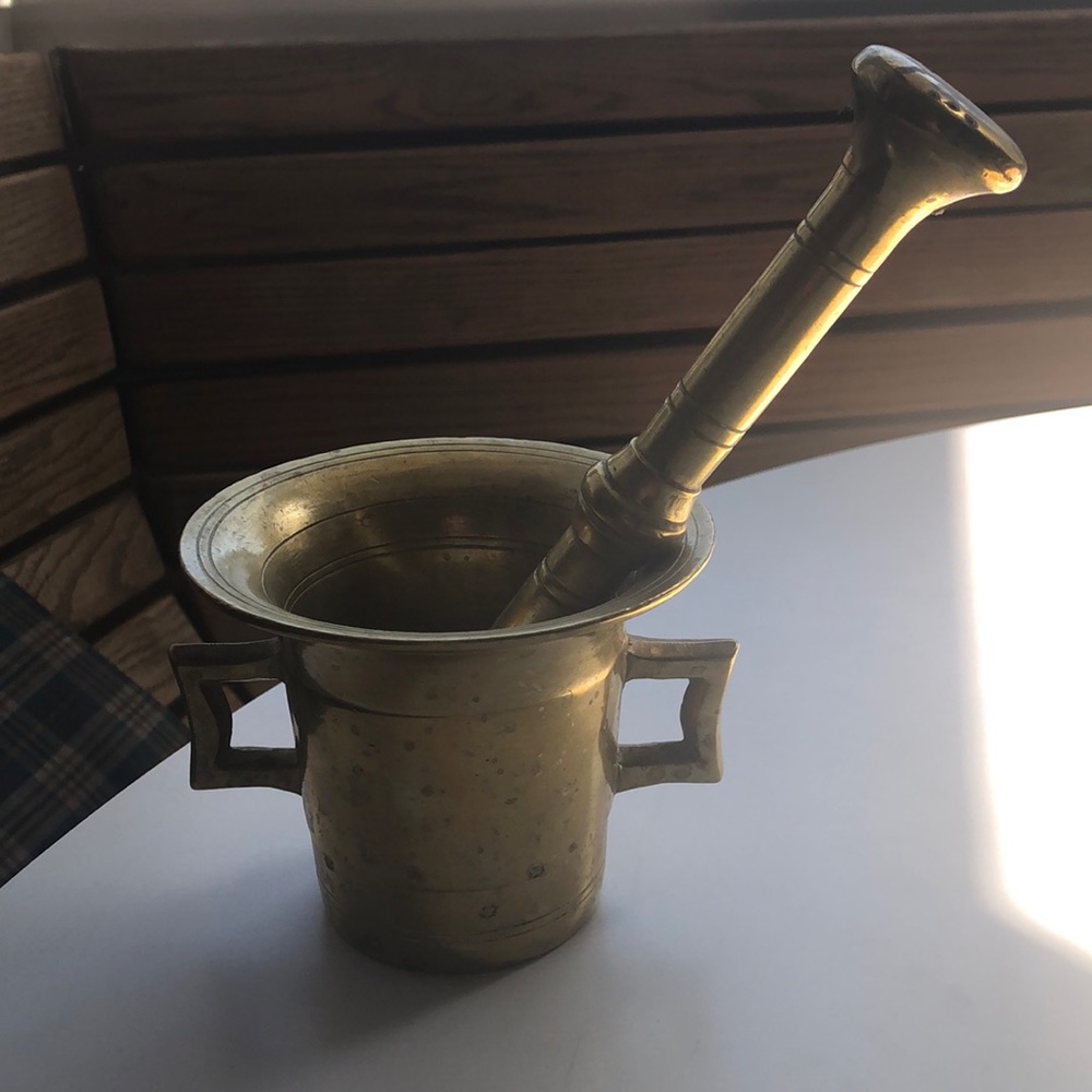Antique solid Brass mortar & pestle